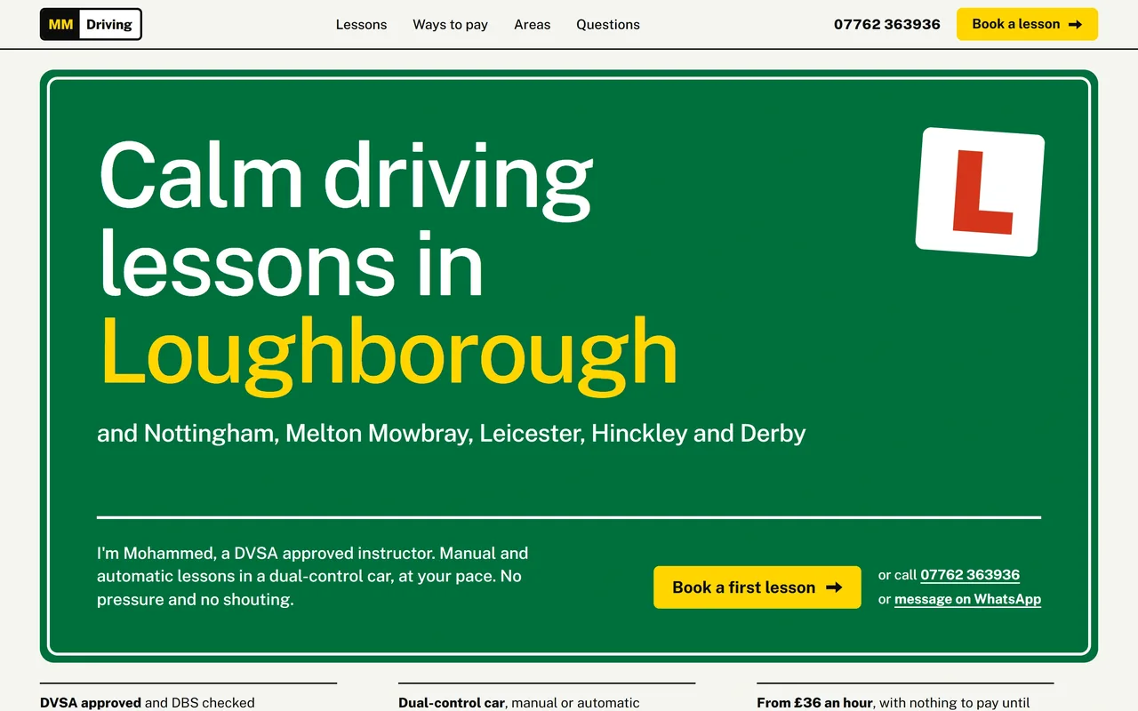 MMDriving: the home page of a driving instructor's website