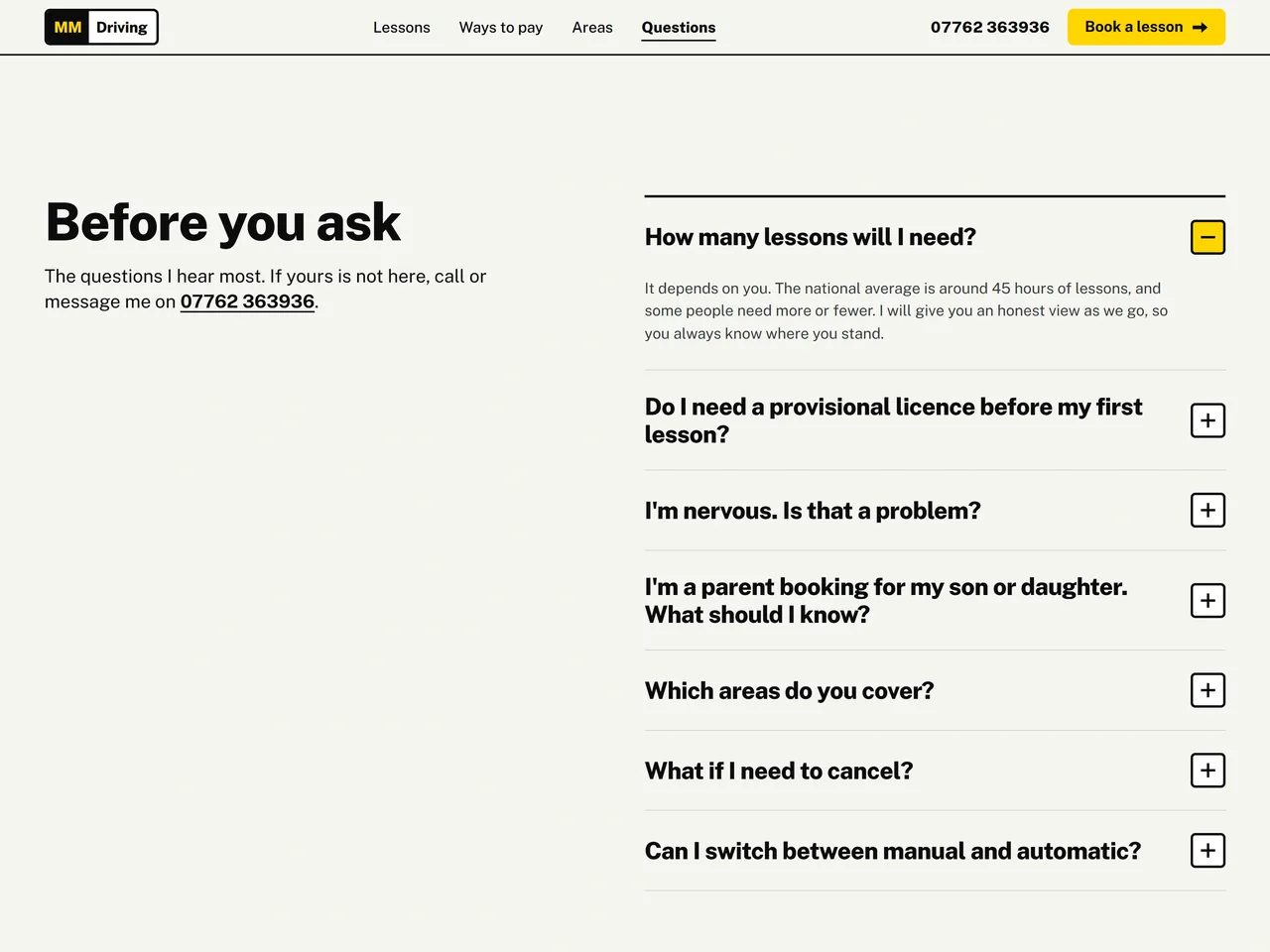 Before you ask: seven common questions as an accordion, the first one open